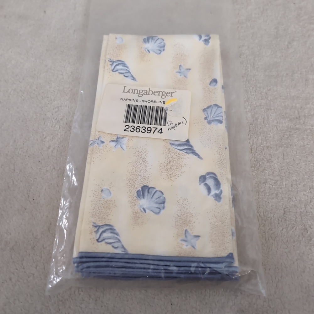 Longaberger Cloth Napkins 2 NEW 16x16 - Shoreline Print 100% Cotton